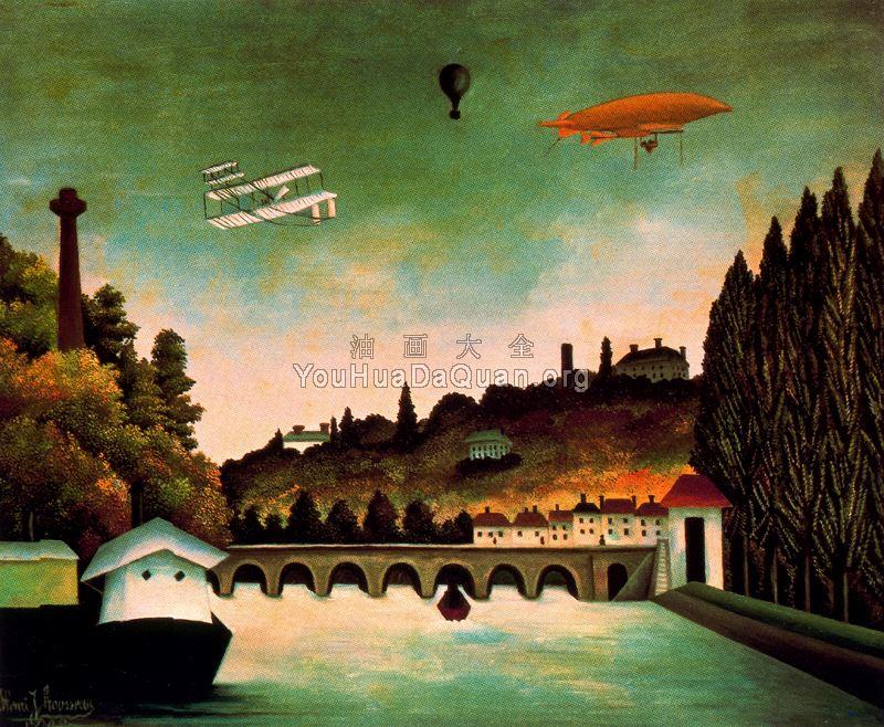 View of the Bridge at Sevres and the Hills at Clamart St. Cloud and Bellevue - 亨利·卢梭